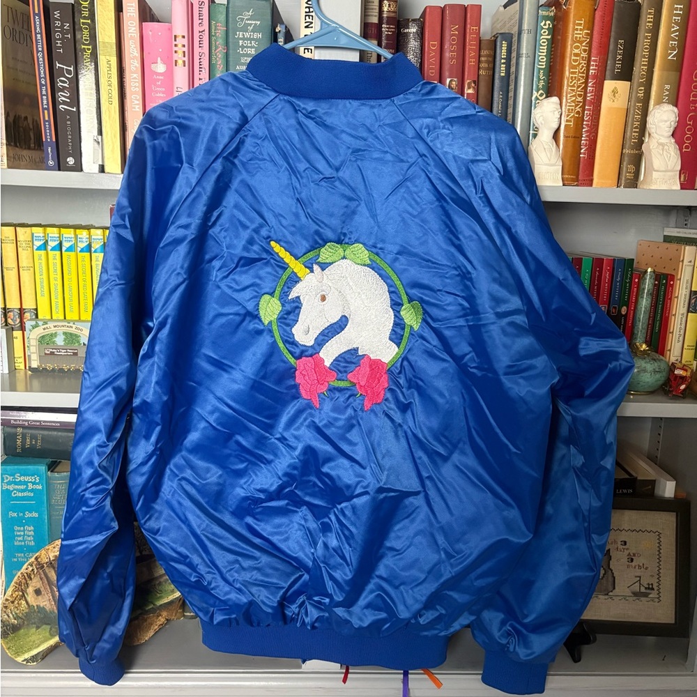 Vintage 80s 90s Windbreaker Sports Jacket Cardinal Nylon Medium Unicorn Roses